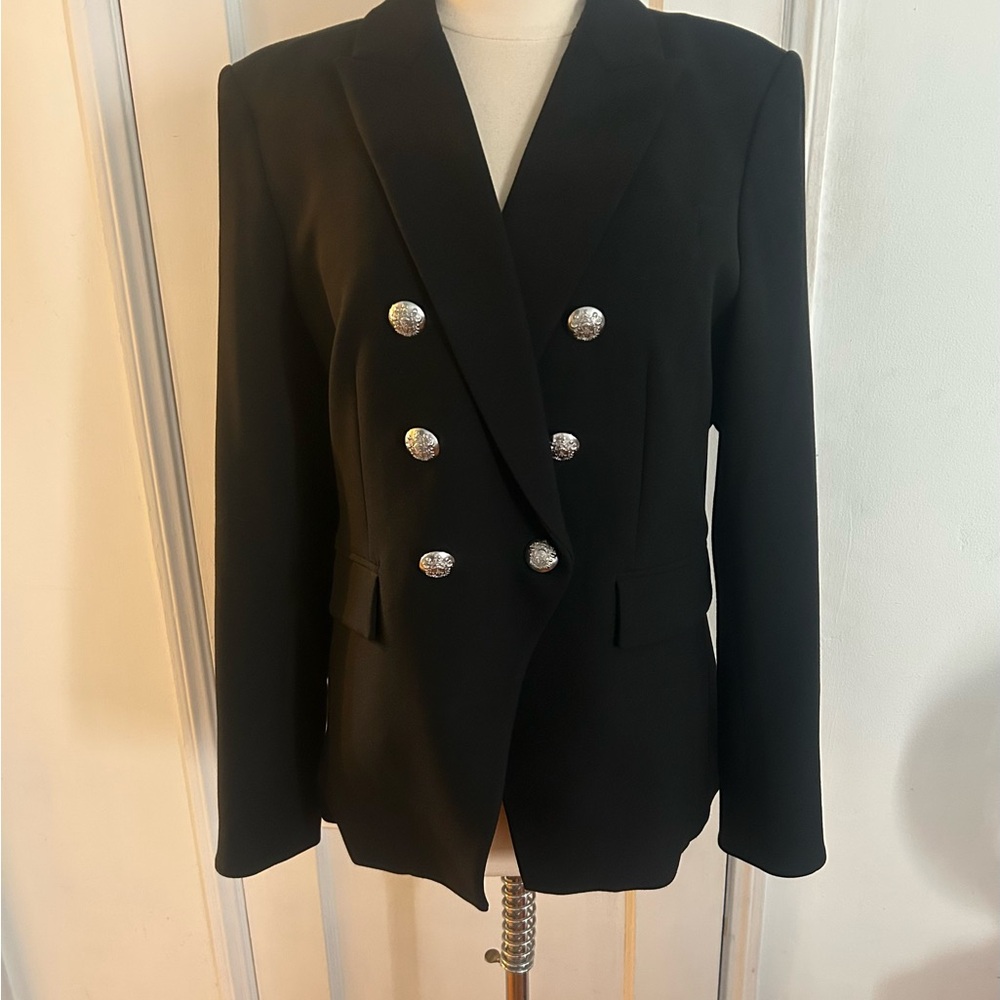 Veronica Beard Miller Dickie Jacket 16 Double Breasted Black with Silver Buttons - Picture 2 of 8